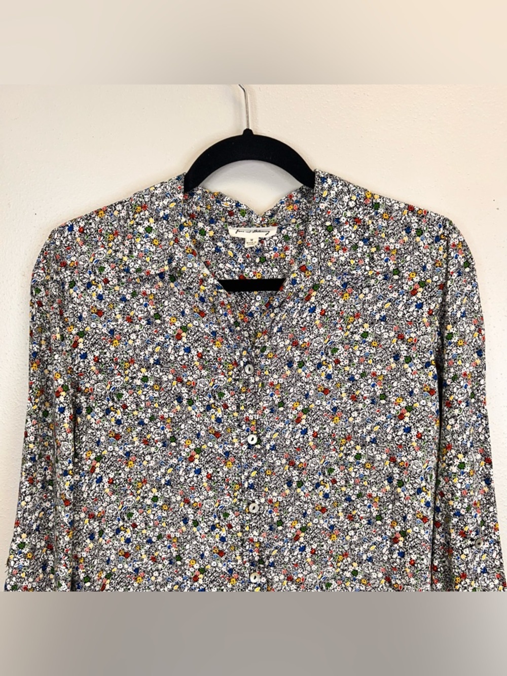 Floral Blouse Multicolor Button Up Career Spring Summer Lightweight Casual Work - Picture 9 of 13